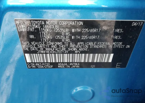 2017 Toyota Rav4 Xle from USA, damaged, VIN JTMRFREV0HJ707149